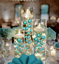 80 "Floating" Turquoise - Robin Egg Blue Pearls and Gems No Hole Jumbo & Assorted Sizes Vase Decorations + Comprend des gels d'eau transparents pour faire flotter les perles