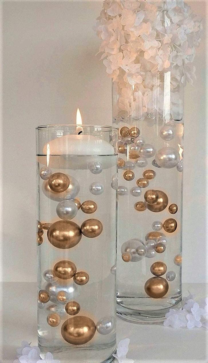 Gold Floating Pearls Centerpiece, Holiday Vase Fillers