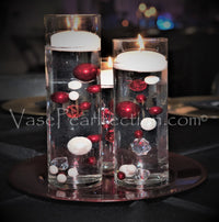 130 "Floating" Red and White Pearls with Sparkling Gem Accents - No Hole Jumbo/Assorted Sizes Vase Decorations and Table Scatter