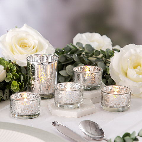 Silberne Teelichthalter aus Quecksilberglas – 6er-Set – Floating Pearls®