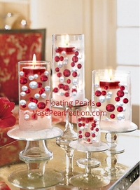 "Floating" Miniature Green Wreaths, Snow & Red Gems - With Snowing Effect - Christmas Vase Decorations