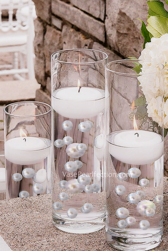 100 Pcs Floating Vase Pearl No Hole Pearls Vase Decoration Wedding Table  Decoration includes Transparent Water Gels Vase Filler
