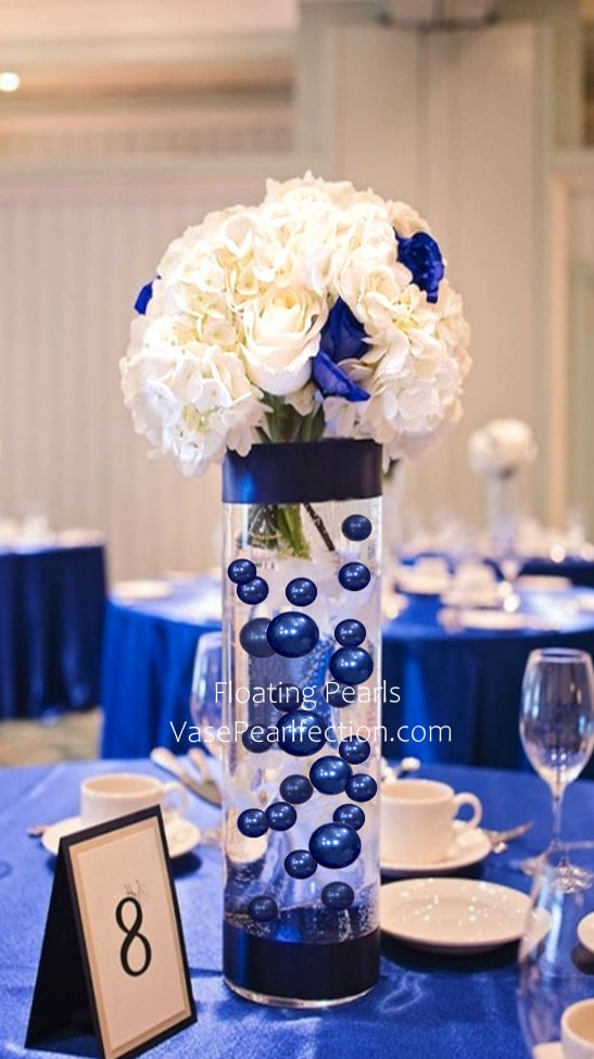 Vase Pearlfection 80 Jumbo & Assorted Sizes All Royal Blue PEARLS/Navy Pearls/Cobalt Blue