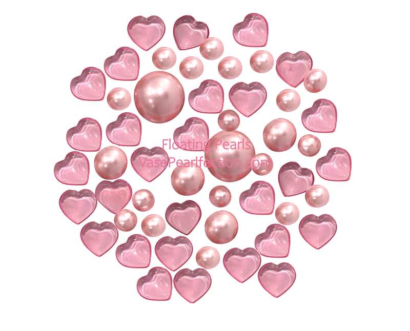 Floating Valentine Light Pink Heart Gems & Matching Pearls- Vase Decor –  Floating Pearls