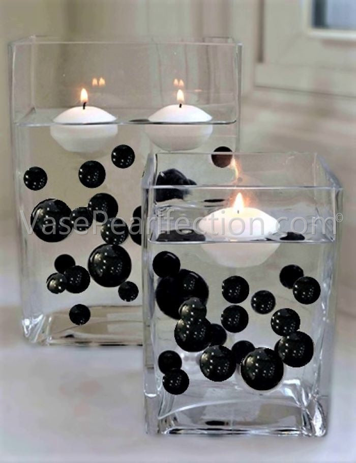 Floating Black Pearls-Jumbo Sizes-1 Pk Fills 1 Gallon of Transparent Gels for Floating Effect-With Measured Gels Kit-Option: 3 Fairy Lights-Vase Decorations