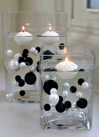 Floating Black Pearls-Jumbo Sizes-1 Pk Fills 1 Gallon of Transparent Gels for Floating Effect-With Measured Gels Kit-Option: 3 Fairy Lights-Vase Decorations