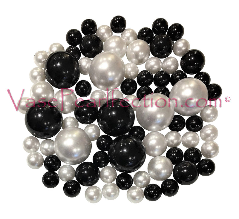 "Floating" Black & White Pearls - No Hole Jumbo/Assorted Sizes Vase Decorations