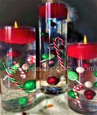 "Floating" Miniature Green Wreaths, Snow & Red Gems - With Snowing Effect - Christmas Vase Decorations