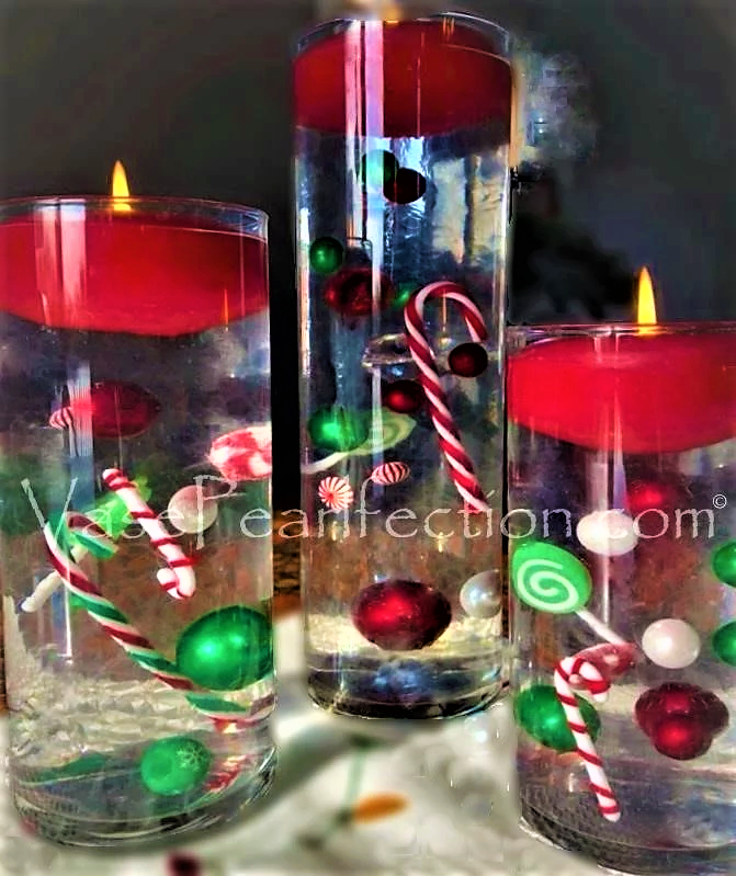 Guirlandes vertes miniatures "flottantes", neige et perles rouges décorations de vase Winter Wonderland