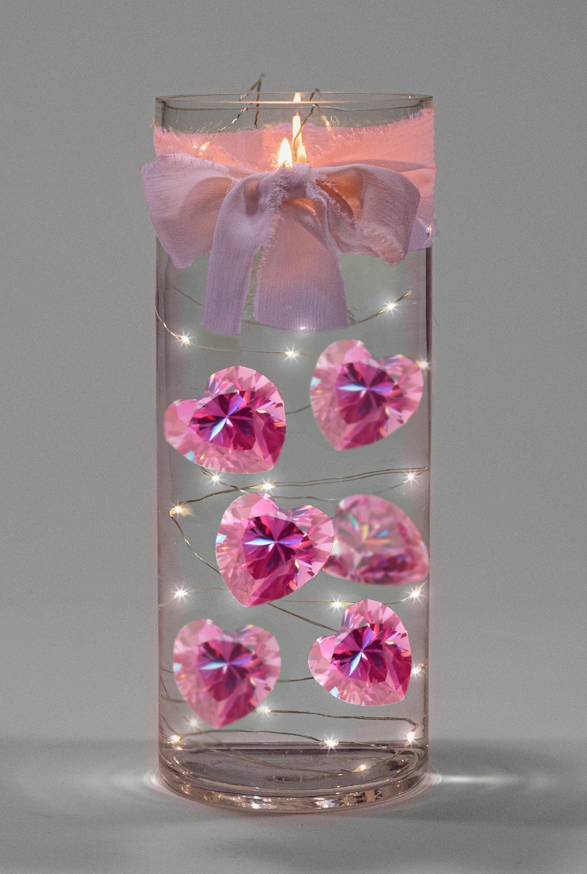 Floating Blush Pink Hearts - 1.75"ea -  1 Pk Fill 1 Gallon of Transparent Gels for the Floating Effects-With Measured Gels Prep Bag-With Option of 3 Submersible Fairy Lights Strings