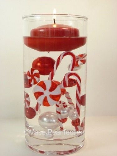 50 Floating Christmas Red/Green Candy Canes-Peppermints-Pearls-Fills 1 Gallon-With Measured Transparent Water Gels Floating Kit-Option:Lites