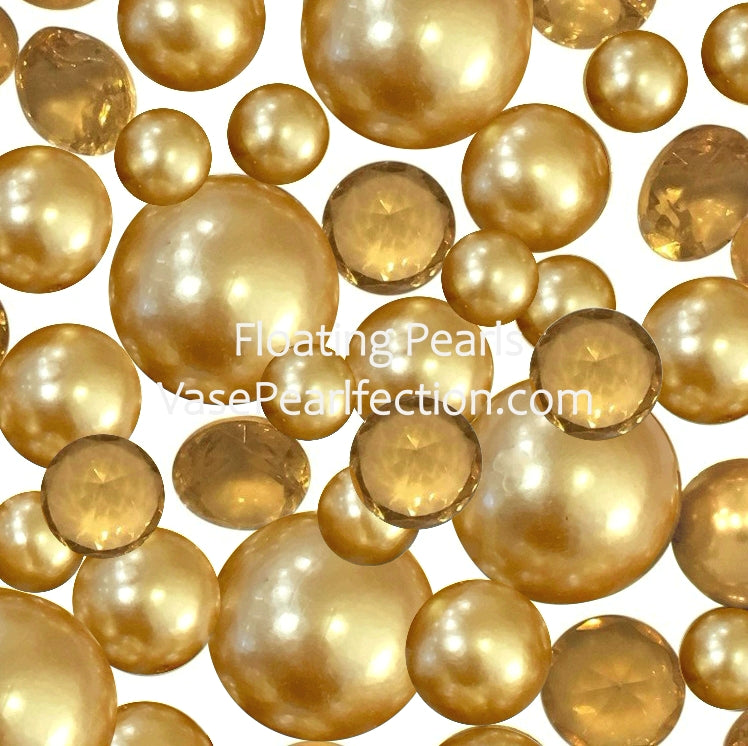 100 "Floating" Gold Pearls & Matching Sparkling Gem Accents - With Measured Gels Kit - Option 6 Fairy Lights - Vase Decorations