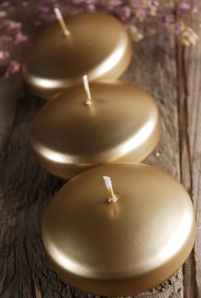 3.25" Gold Floating Candles. Set of 3 Candles-Unscented