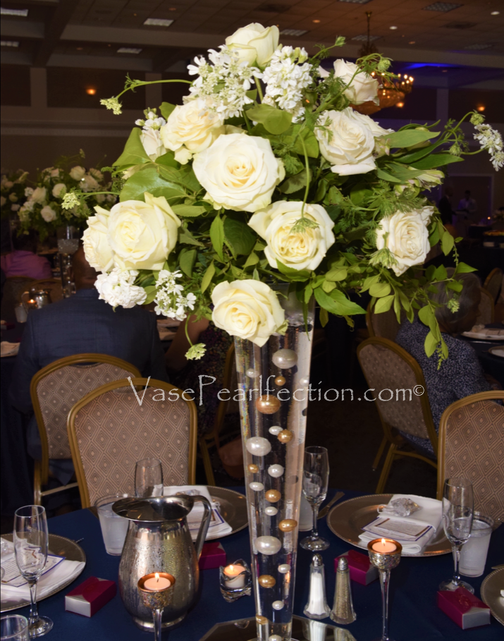 120 "Floating" Gold & White Pearls with Matching Gem Accents - No Hole Jumbo/Assorted Sizes Vase Decorations and Table Scatters