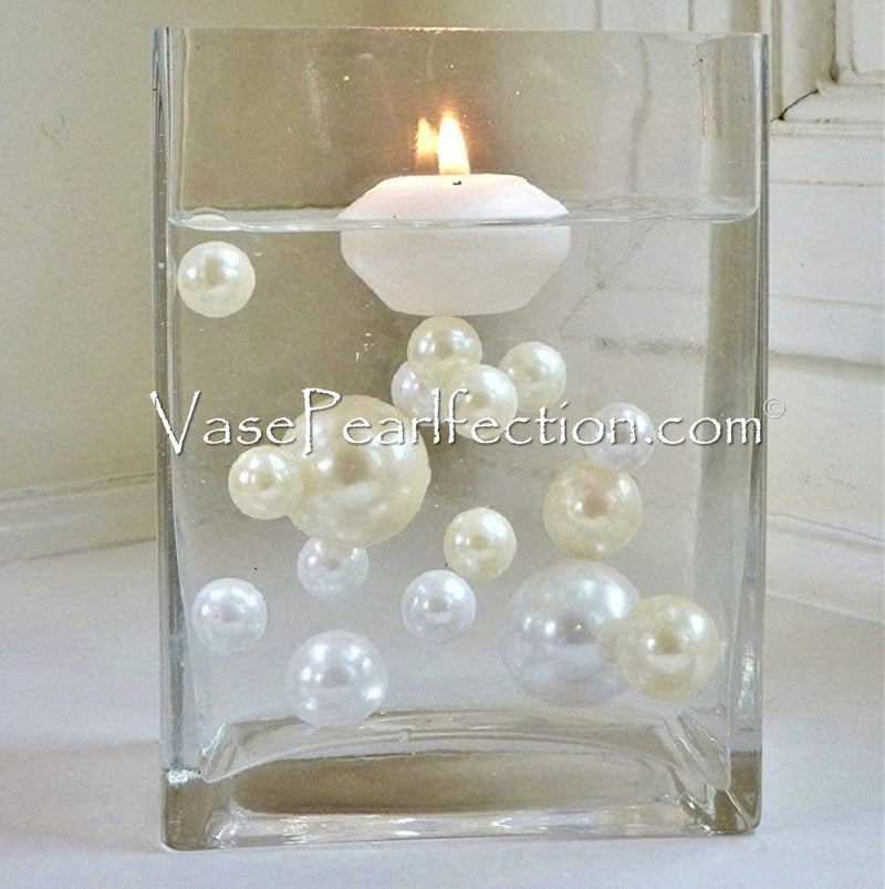  100 Floating Ivory/Off White Pearls - Jumbo Sizes - with Must  Have Tranparent Water Gels KIT for The Best Floating Effect - Fills 2 GL of  Gels for Vases-Warm White Submersible