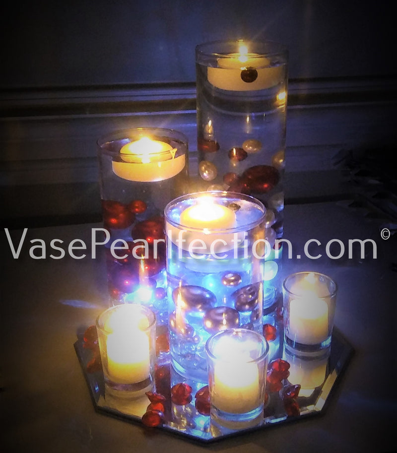 "Floating" Red Pearls - Shiny - 1 Pk Fills 1 Gallon of Gels for Floating Effect - With Measured Gels Kit - Option 3 Fairy Lights - Vase Decorations
