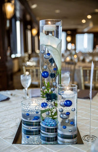 "Floating" Navy (Royal Blue) & Silver Pearls - No Hole Jumbo/Assorted Sizes Vase Decorations