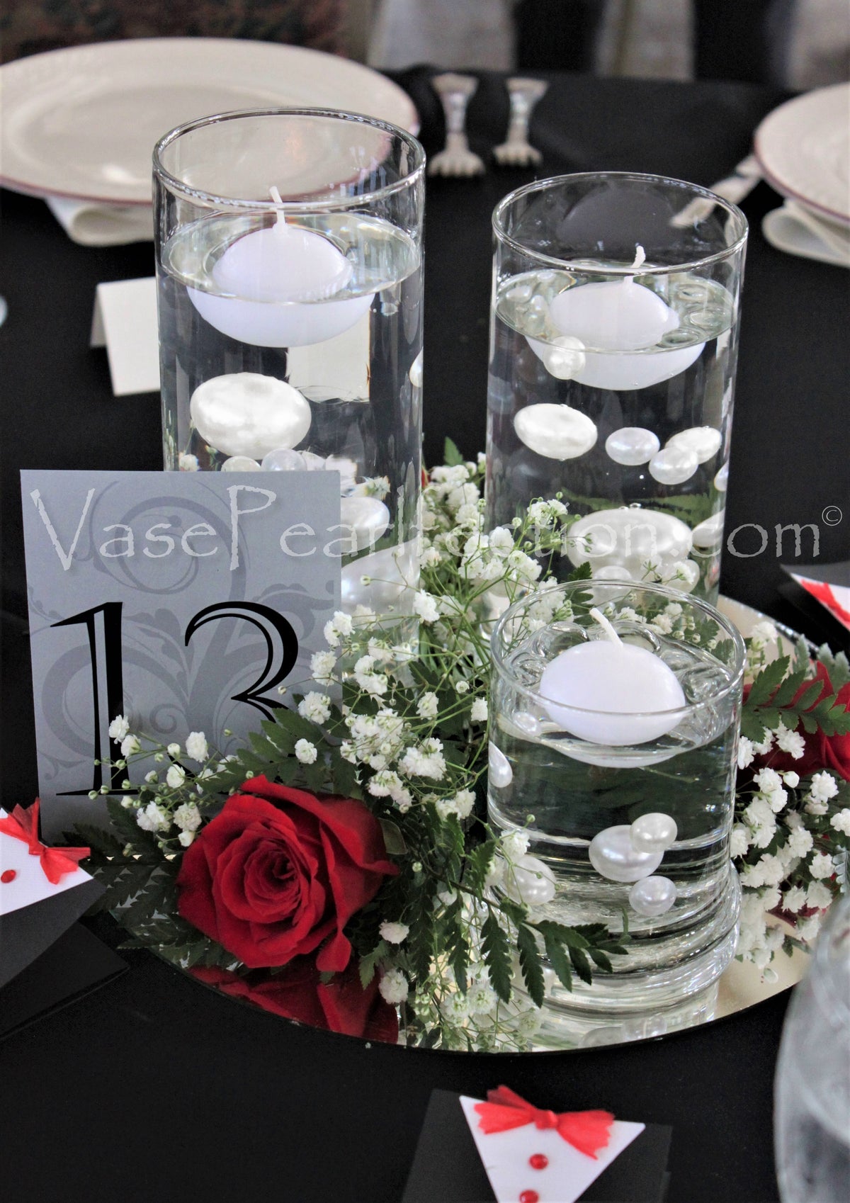 2 x 120 'Floating' Black & White Pearls with Matching Sparkling Gems - No  Hole Jumbo/Assorted Sizes Vase Decorations & Table Scatter- to Float The